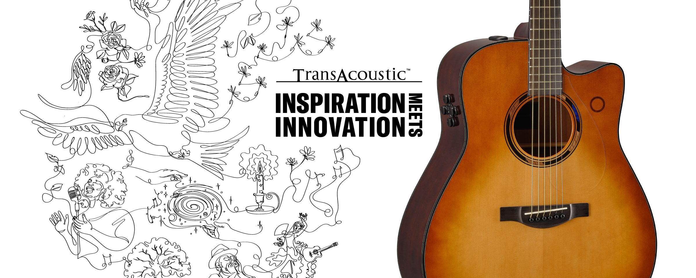 A vibrant illustration of birds, plants, and a woman singing into a microphone, symbolizing creativity, is placed to the left of TAG3 C on a white background. The tagline "INSPIRATION MEETS INNOVATION" appears in the center.