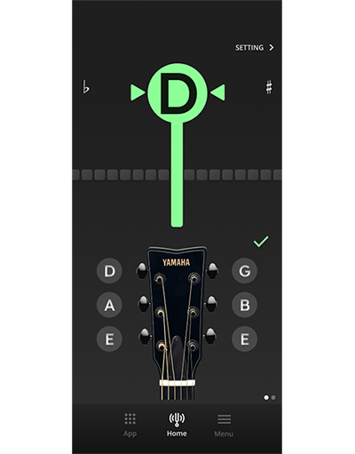 The preset tuner screen provides a satisfying response when the sound is in tune.
