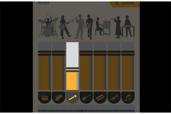 Volume adjustment for each instrument part through audio source separation.