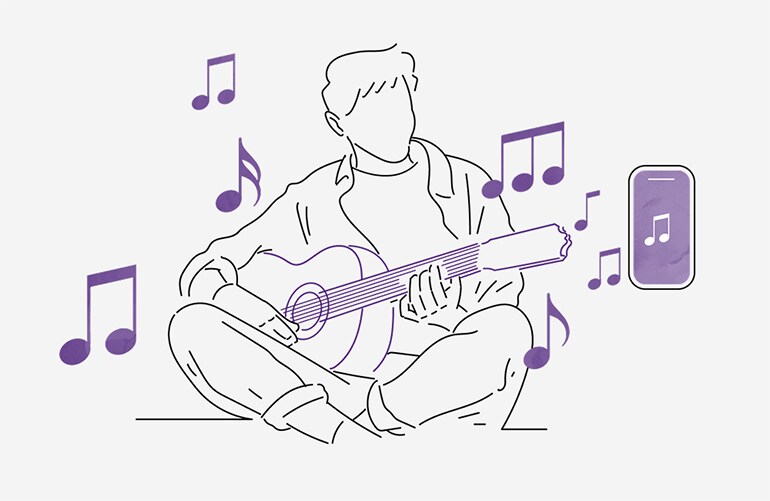 A man enjoying guitar practice with Extrack.