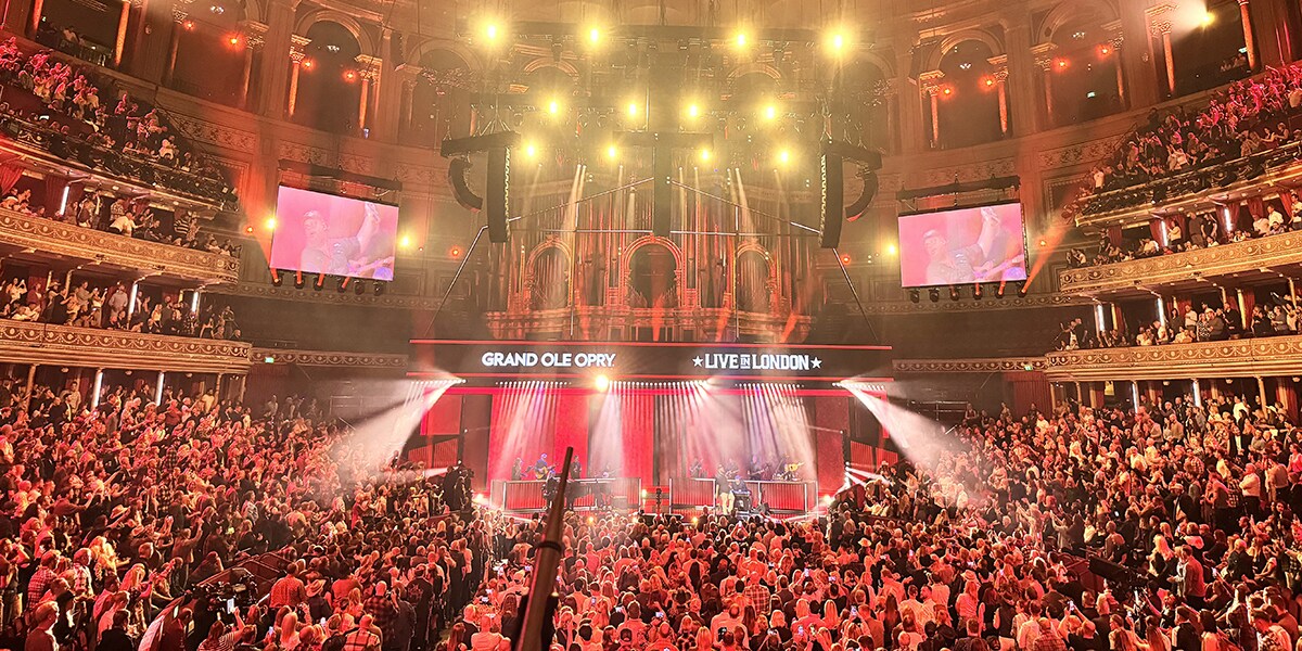 Live performance on stage at Royal Albert Hall during Opry 100 London debut.